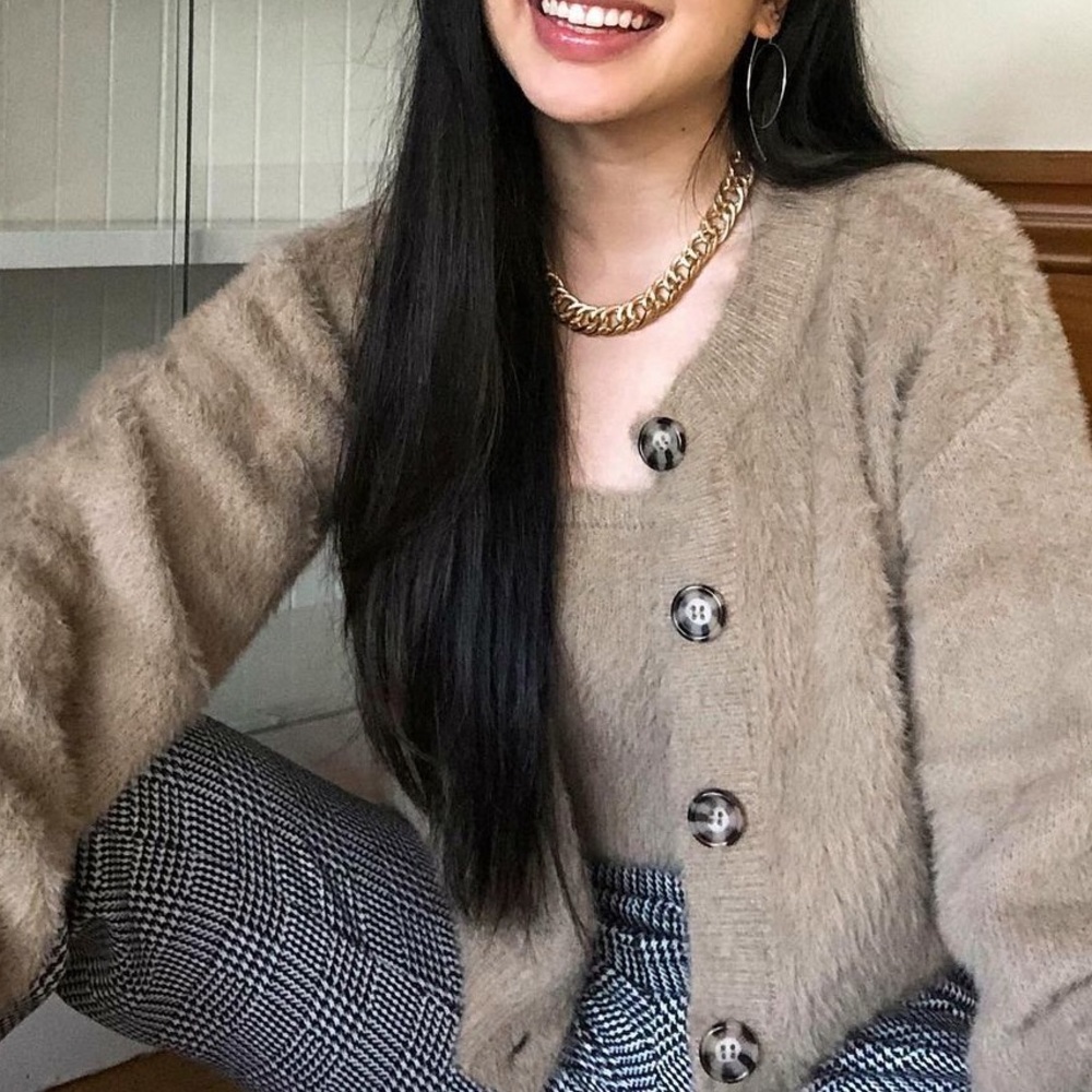 Fuzzy cardigan sweater set